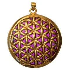 Anhänger - Blume des Lebens- Bronze, innen violett emailliert, 4,5cm