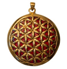 Anhänger -  Blume des Lebens- Bronze, innen rot emailliert, 4,5cm