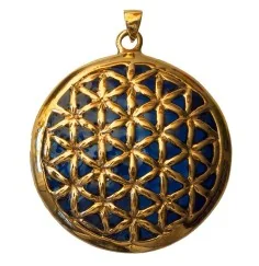 Anhänger - Blume des Lebens- Bronze, innen blau emailliert, 4,5cm