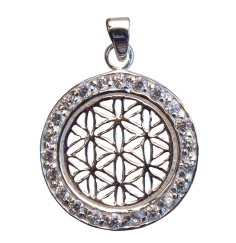 Anhänger -  Blume des Lebens- mit 22 Zirkonia 925 Silber 2cm, 2,6g.