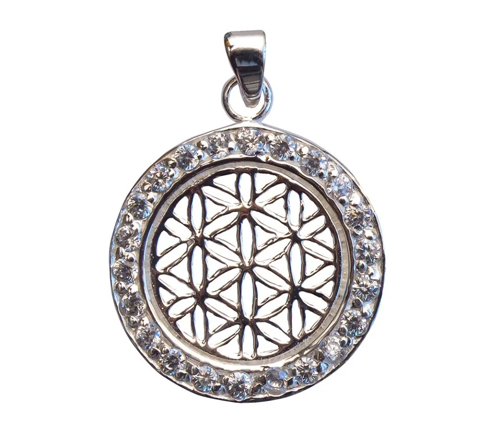 Anhänger - Blume des Lebens- mit 22 Zirkonia 925 Silber 2cm, 2,6g.