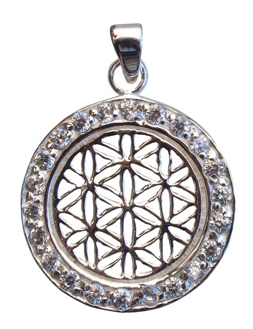 Anhänger "Blume des Lebens" mit 22 Zirkonia Silber 925 2cm