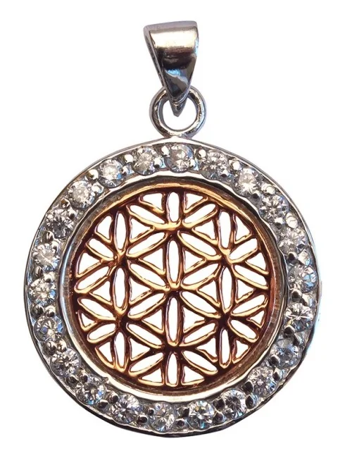 Anhänger "Blume des Lebens" mit 22 Zirkonia Silber 925 vergoldet 2cm