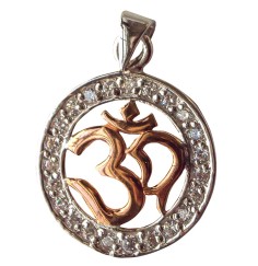 Anhänger -  Om- mit 23 Zirkonia 925 Silber vergoldet 2cm, 2,8g.