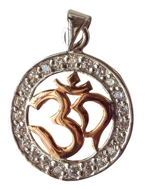 Anhänger "Om" mit 23 Zirkonia Silber 925 vergoldet 2cm