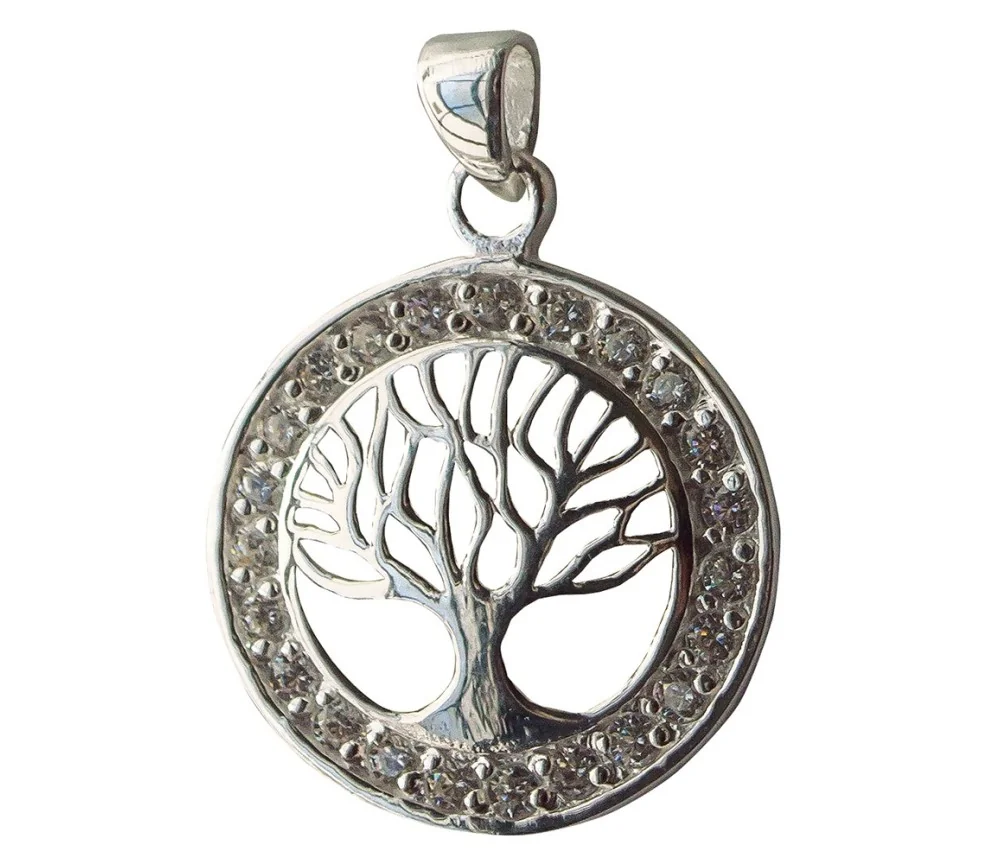 Anhänger - Lebensbaum- mit 23 Zirkonia 925 Silber 2cm, 2,7g.