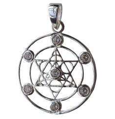 Anhänger -  Merkabah mit 7 Zirkonia- 925 Silber 3cm, 4,0g.