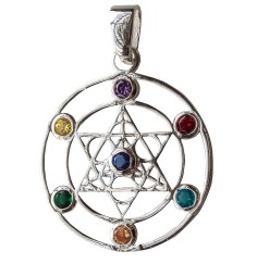Anhänger -  Merkabah mit 7 Zirkonia- 925 Silber 3cm, 4,0g.