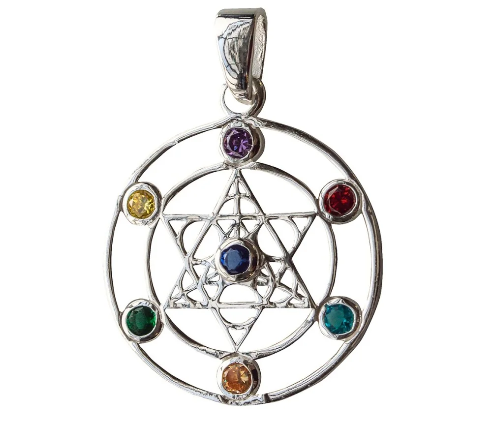 Anhänger - Merkabah mit 7 Zirkonia- 925 Silber 3cm, 4,0g.