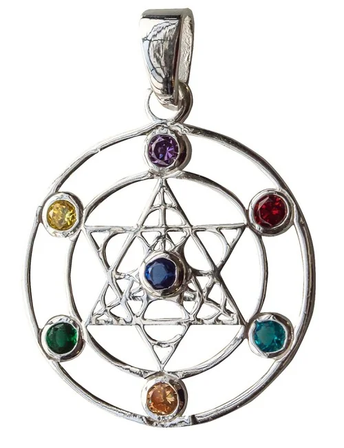 Anhänger "Merkabah mit 7 Zirkonia" Silber 925 3cm