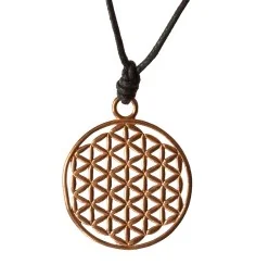 Anhänger - Blume des Lebens- Kupfer 3,3cm mit Baumwollband