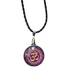 Anhänger mit Kunststoffband "Om Lotus" Glas lila