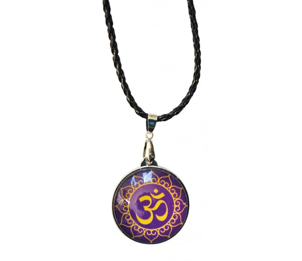 Anhänger mit Kunststoffband "Om Lotus" Glas lila