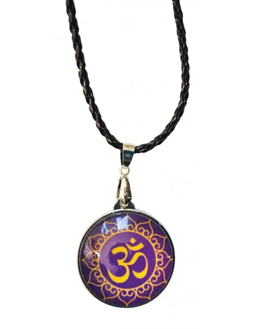 Anhänger mit Kunststoffband "Om Lotus" Glas lila