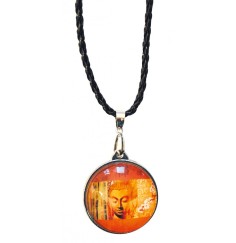 Anhänger mit Kunststoffband "Buddha" Glas orange