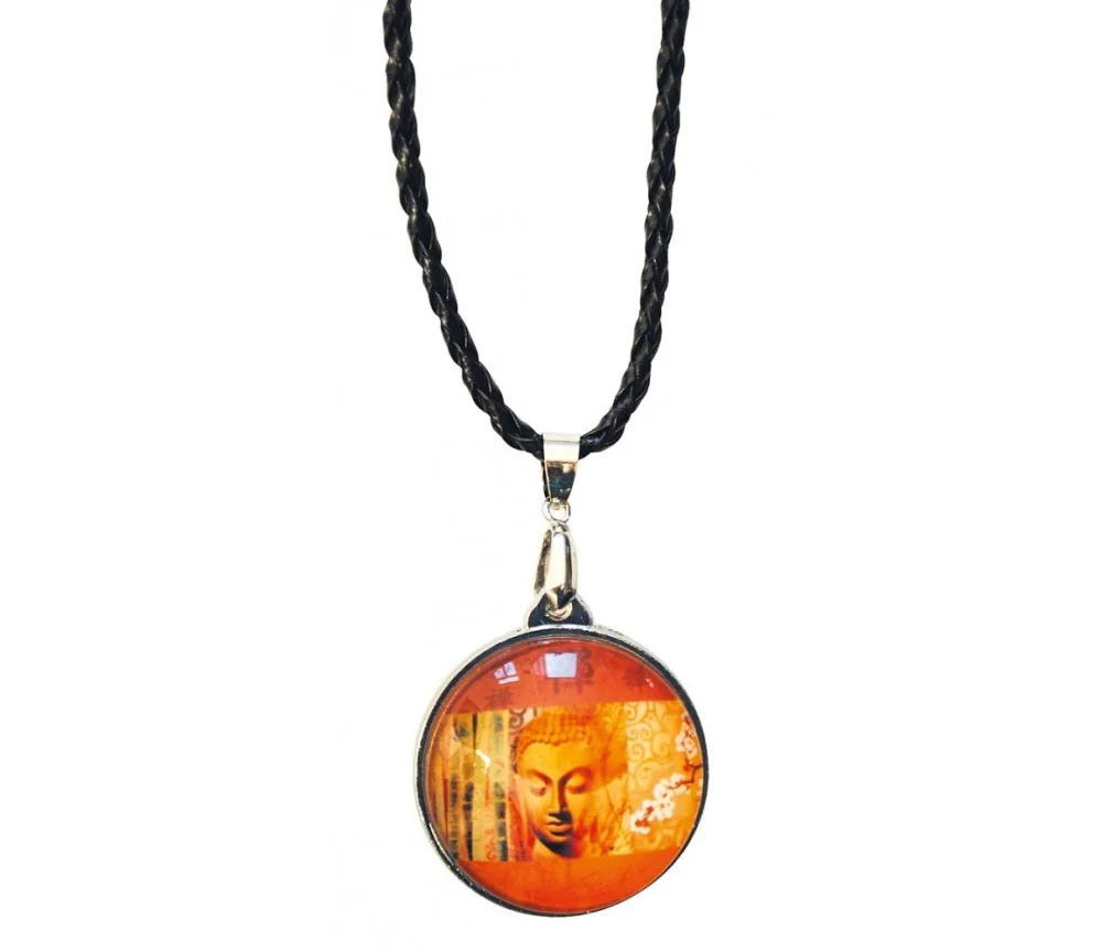 Anhänger mit Kunststoffband "Buddha" Glas orange