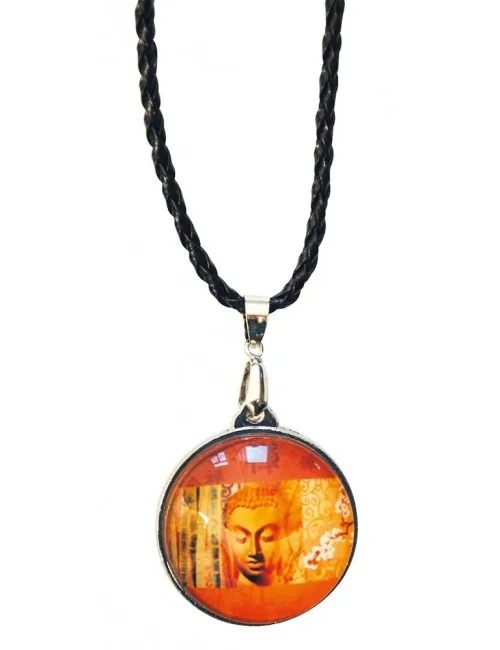 Anhänger mit Kunststoffband "Buddha" Glas orange