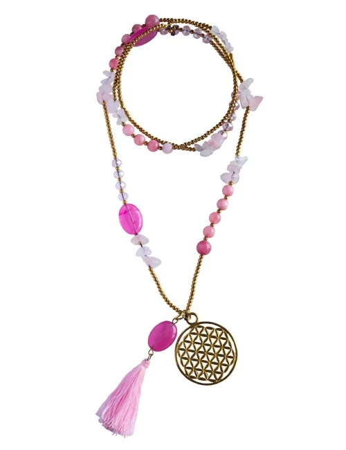 Halskette "Blume des Lebens" Rosenquarz-