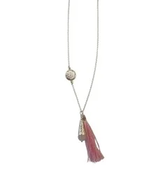 Kette "Blume des Lebens" 1,2cm Silber 925 mit Rosenquarz-Perle und Rosa Tassel 42cm