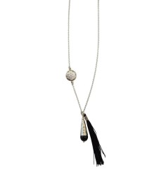 Kette "Blume des Lebens" 1,2cm Silber 925 mit Onyx-Perle und Schwarzer Tassel 42cm