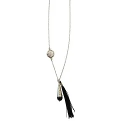 Kette "Blume des Lebens" 1,2cm Silber 925 mit Onyx-Perle und Schwarzer Tassel 42cm