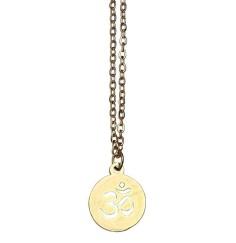 Halskette "Om" Edelstahl Kette goldfarben 40cm, Anhänger 1,5cm