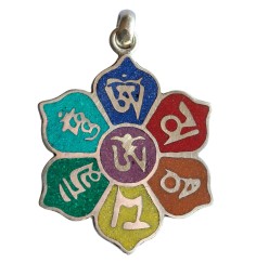Anhänger "Om Mani Padme Hum Lotus" Weissmetall chakrafarben 3,5cm