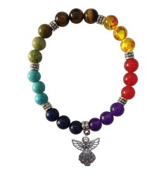 Armband "Schutzengel" Chakra Edelsteine mit Metall Anhänger, 6cm flexibel