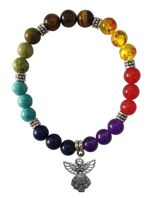 Armband "Schutzengel" Chakra Edelsteine mit Metall Anhänger
