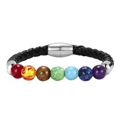 Armband Leder, Chakra Edelsteine 6cm flexibel mit Magnetverschluss