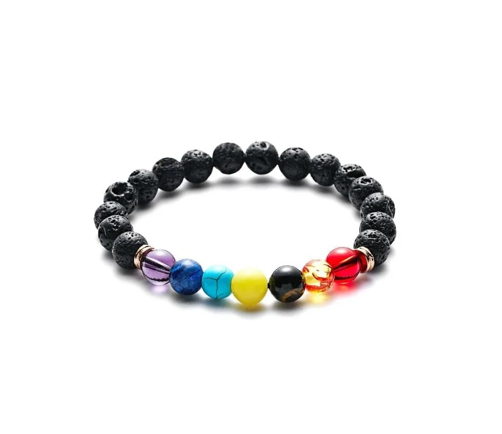 Armband Lavasteine, Chakra Edelsteine 6cm flexibel