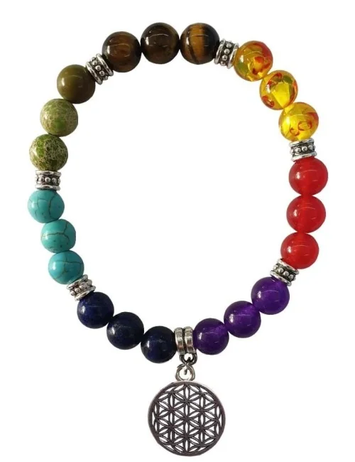 Armband "Blume des Lebens" Chakra Edelsteine mit Metall Anhänger