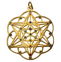 Anhänger "Tetrastern" mit 31 Zirkonia aus Edelstahl vergoldet, 3cm