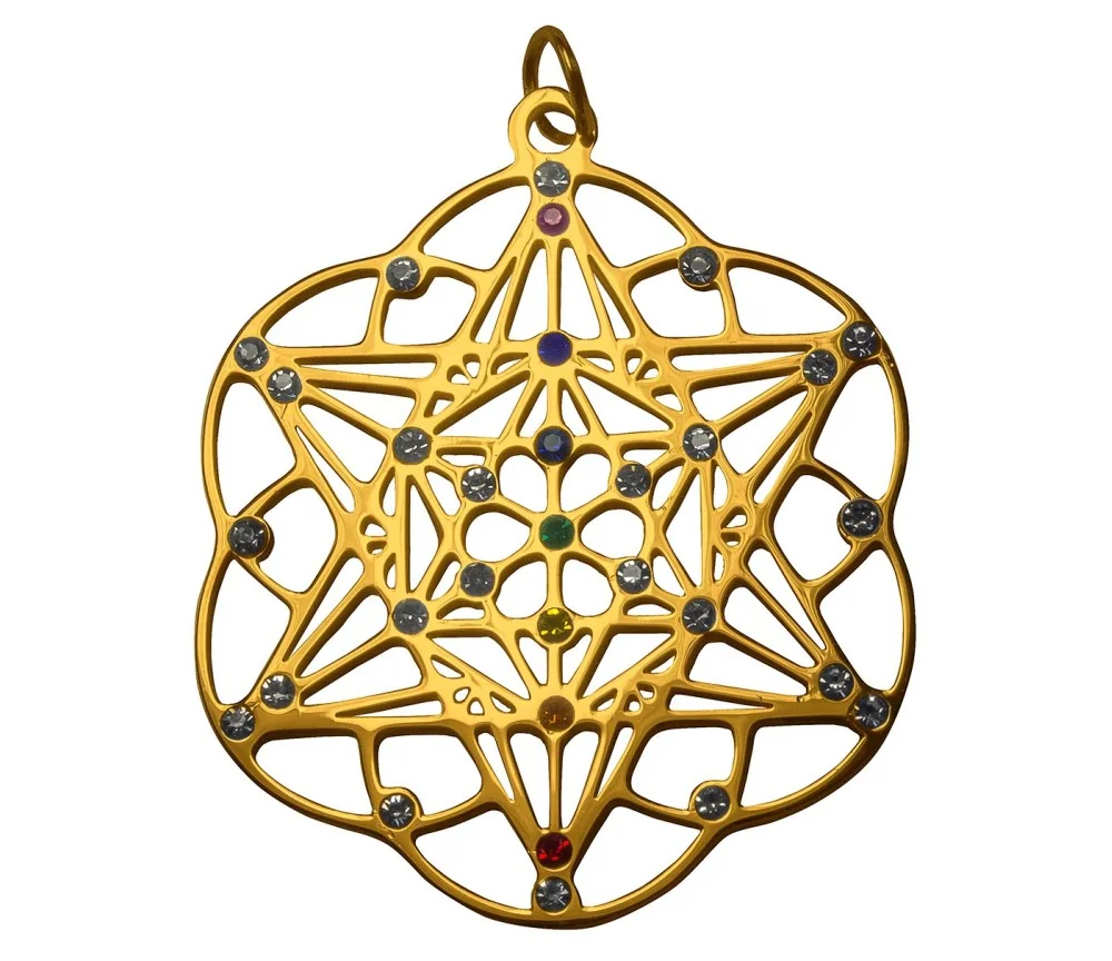 Anhänger "Tetrastern" mit 31 Zirkonia aus Edelstahl vergoldet, 3cm