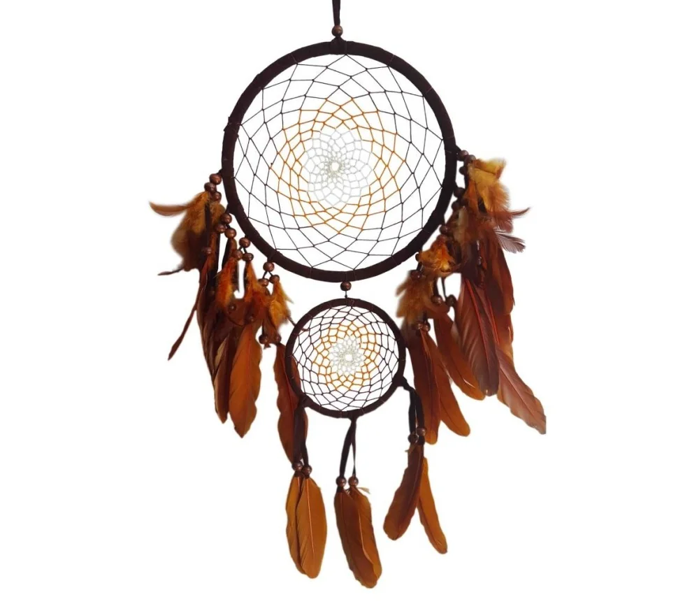 Traumfänger "Multicoloured" Leder braun, mit 1TF 22cm und 1TF 12cm, 22x60cm