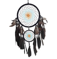 Traumfänger "Multicoloured" Leder schwarz, mit 1TF 22cm und 1TF 12cm, 22x60cm