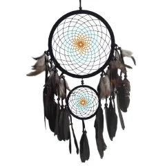 Traumfänger "Multicoloured" Leder schwarz, mit 1TF 22cm und 1TF 12cm, 22x60cm