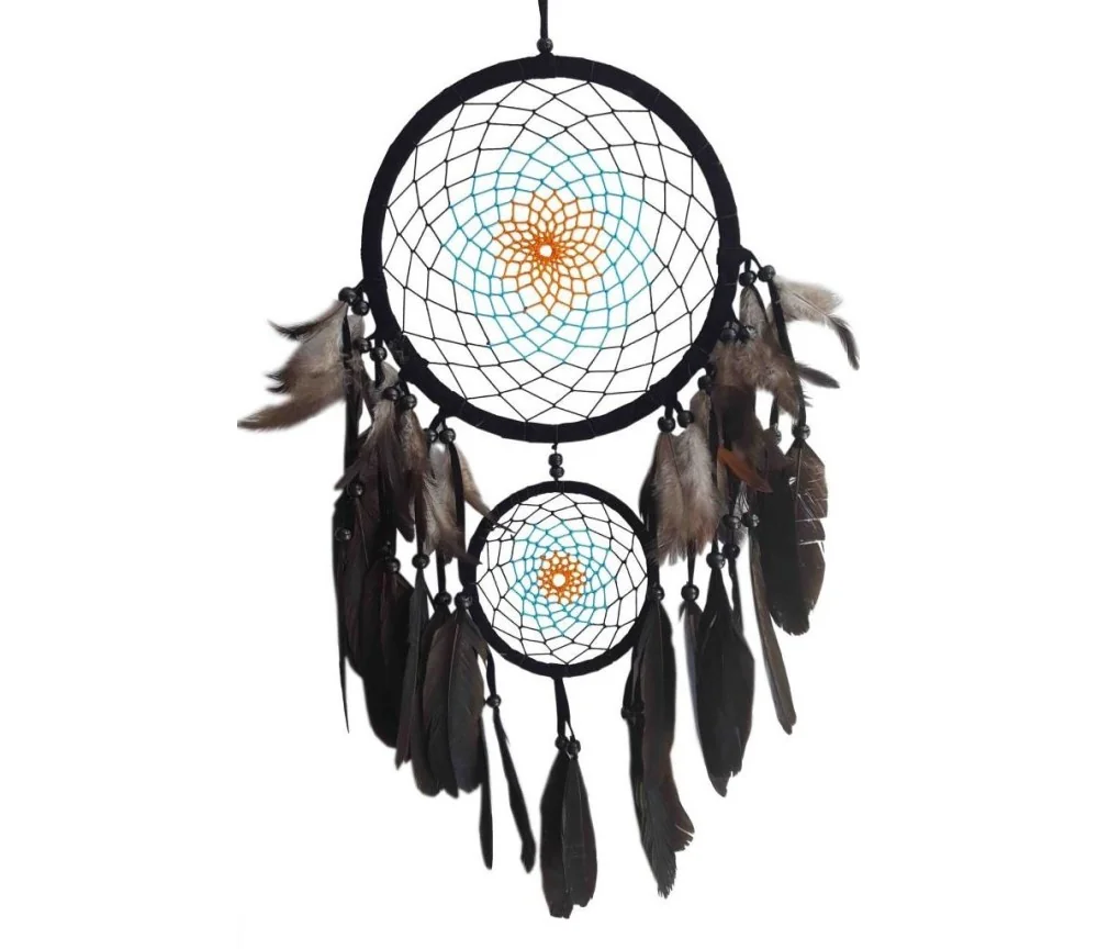 Traumfänger "Multicoloured" Leder schwarz, mit 1TF 22cm und 1TF 12cm, 22x60cm