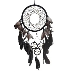 Traumfänger "Cosmic Swirl" Leder schwarz, mit 1TF 22cm und 3TF 6cm, 22x60cm