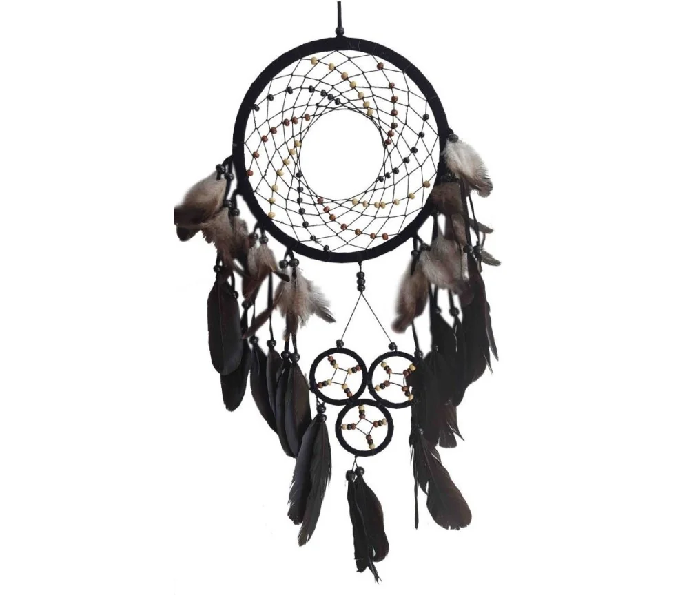 Traumfänger "Cosmic Swirl" Leder schwarz, mit 1TF 22cm und 3TF 6cm, 22x60cm