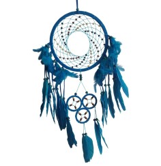 Traumfänger "Cosmic Swirl" Leder türkis, mit 1TF 22cm und 3TF 6cm, 22x60cm