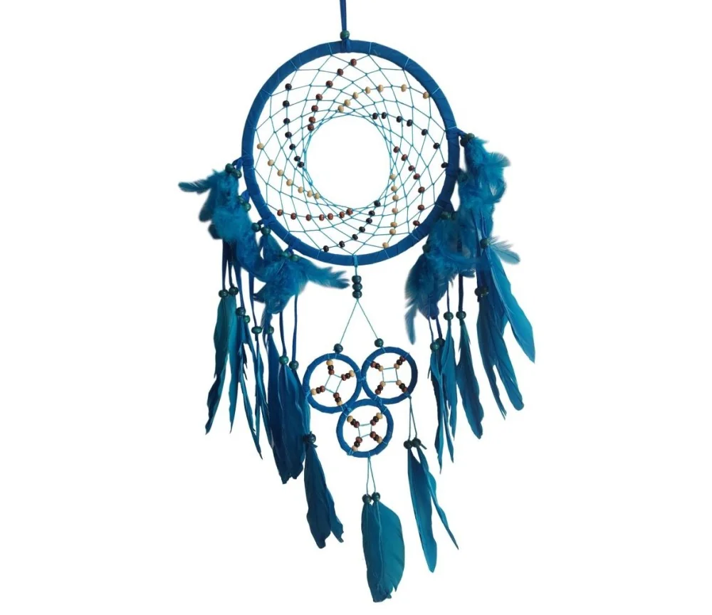 Traumfänger "Cosmic Swirl" Leder türkis, mit 1TF 22cm und 3TF 6cm, 22x60cm