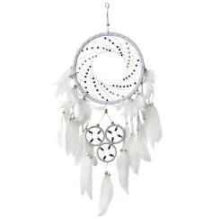 Traumfänger "Cosmic Swirl" Leder weiss, mit 1TF 22cm und 3TF 6cm, 22x60cm