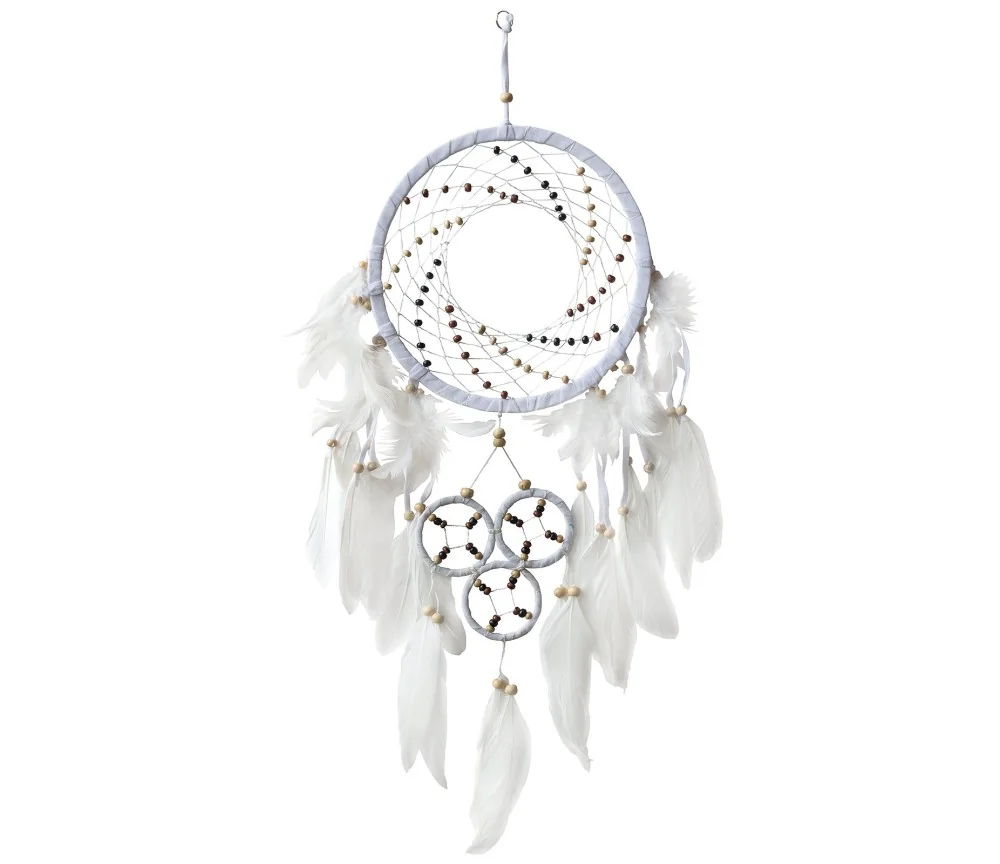 Traumfänger "Cosmic Swirl" Leder weiss, mit 1TF 22cm und 3TF 6cm, 22x60cm