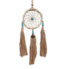 Traumfänger Rattan 8cm mit Howlith Perlen und braunen Quasten, 8x30cm