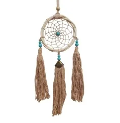 Traumfänger Rattan 8cm mit Howlith Perlen und braunen Quasten, 8x30cm