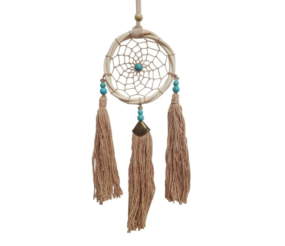 Traumfänger Rattan 8cm mit Howlith Perlen und braunen Quasten, 8x30cm