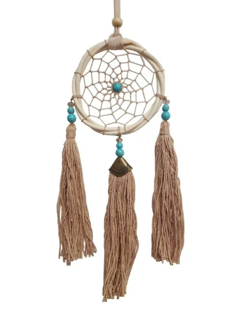 Traumfänger Rattan 8cm mit Howlith Perlen und braunen Quasten