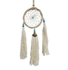 Traumfänger Rattan 8cm mit Howlith Perlen und weißen Quasten, 8x30cm
