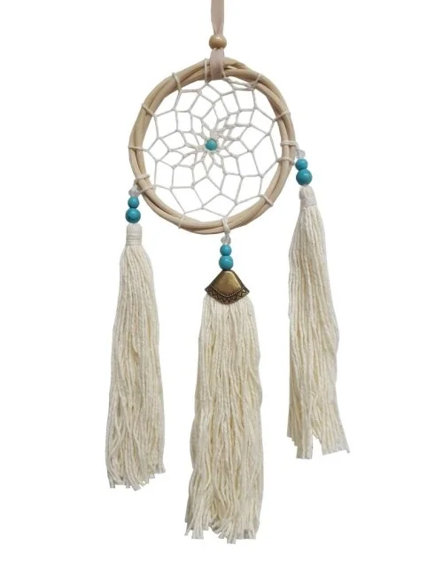 Traumfänger Rattan 8cm mit Howlith Perlen und weißen Quasten